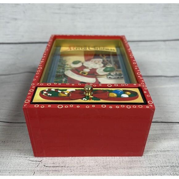 Vtg Dancing Christmas Santa Claus Jingle Bells Music Box Wind Up NBy Kiyo & Ko - Picture 7 of 7